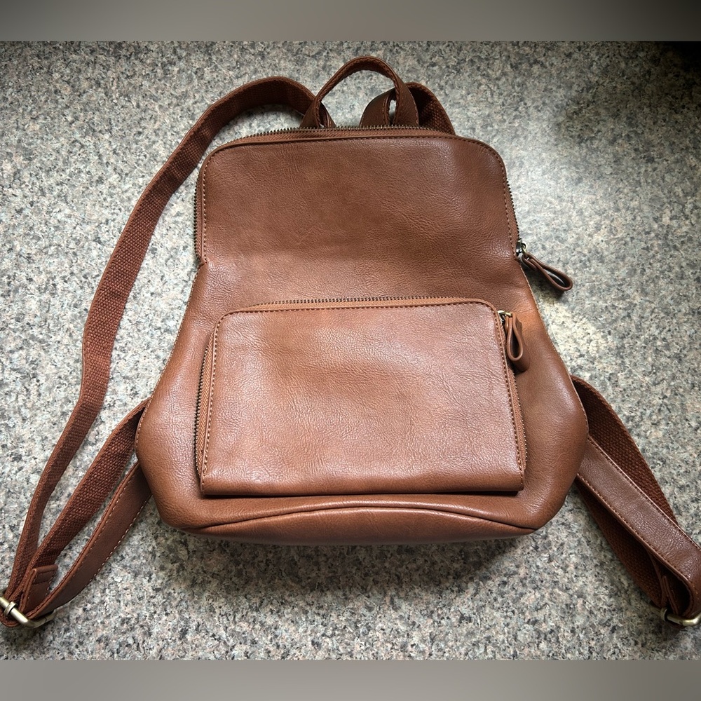 Brown Faux Leather Backpack